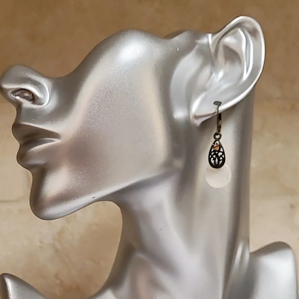 Vintage Mother Of Pearl & Crystal Embellished Earrings